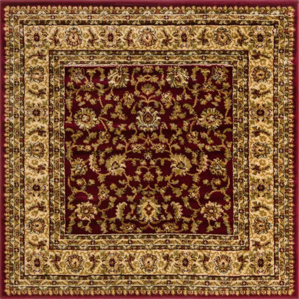 Elegant Red Floral 4' Square Synthetic Indoor Rug