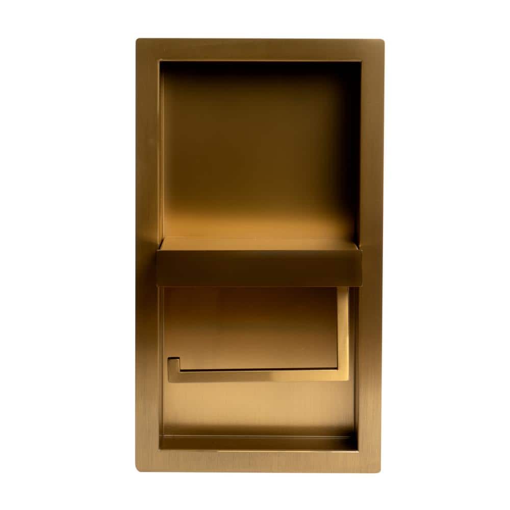 Brushed Gold Stainless Steel Wall-Mounted Toilet Paper Holder with Shelf