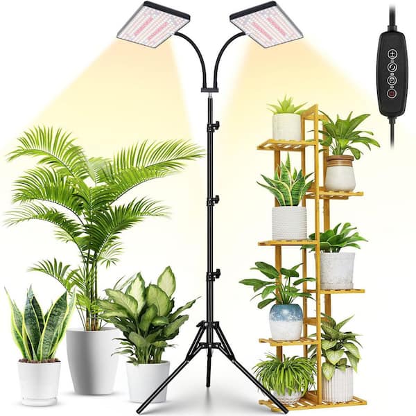 75 in. Adjustable Dual-Head Full Spectrum LED Grow Light with 4/8/12H Timer, Dimmable Standing Lamp for Indoor Plants