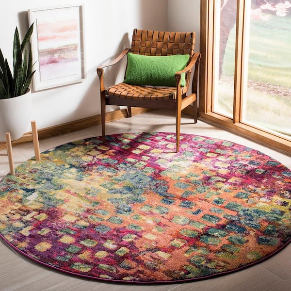 Monaco Pink/Multi Doormat 3 ft. x 3 ft. Round Geometric Area Rug