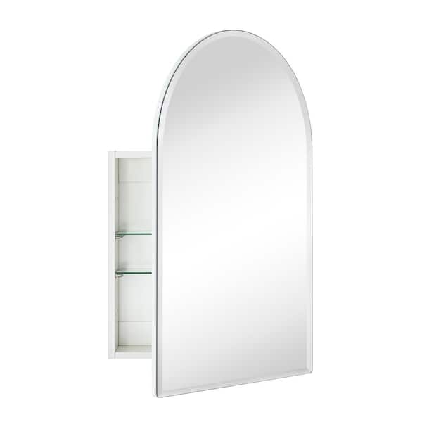 Tomace 20 in. W x 30 in. H Arched Recess and Surface Mount Frameless Medicine Cabinet with Mirror