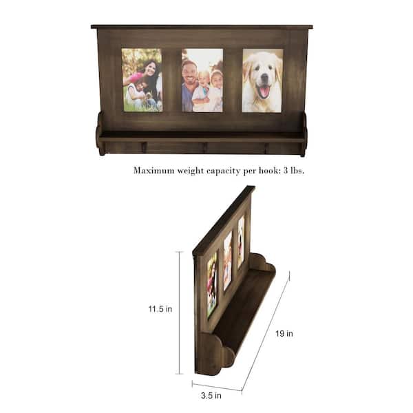 Lavish Home Decorative Wall Shelf with Photo Collage Frames and 3