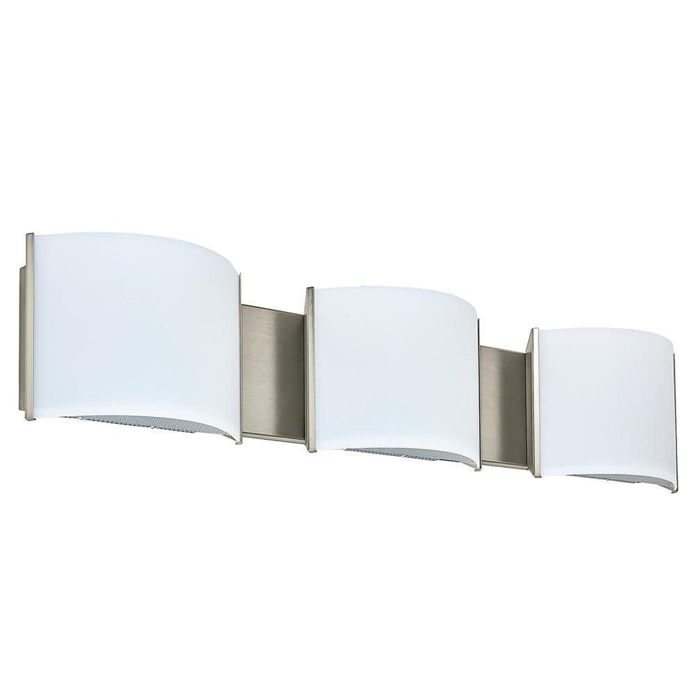 30 in. 3-Light Brushed Nickel LED Vanity Light Bar with White Acrylic Shade