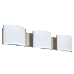 30 in. 3-Light Brushed Nickel LED Vanity Light Bar with White Glass Shades