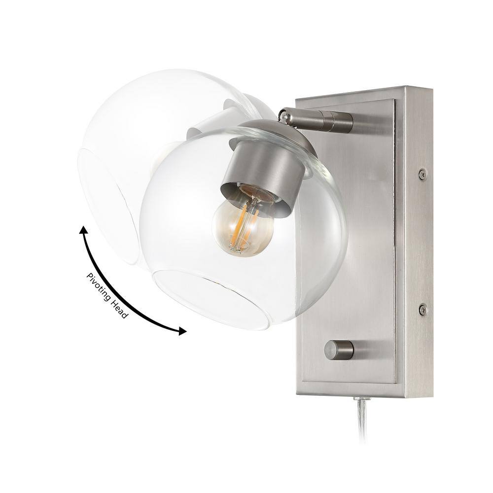 Nickel 1-Light Adjustable Glass Globe Wall Sconce