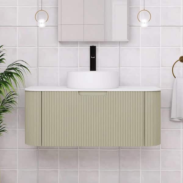 Boosicavelly 36 in. W x 19 in. D x 19 in. H Single Sink Wall-Mounted Bath Vanity in Light Green with White Engineered Marble Top