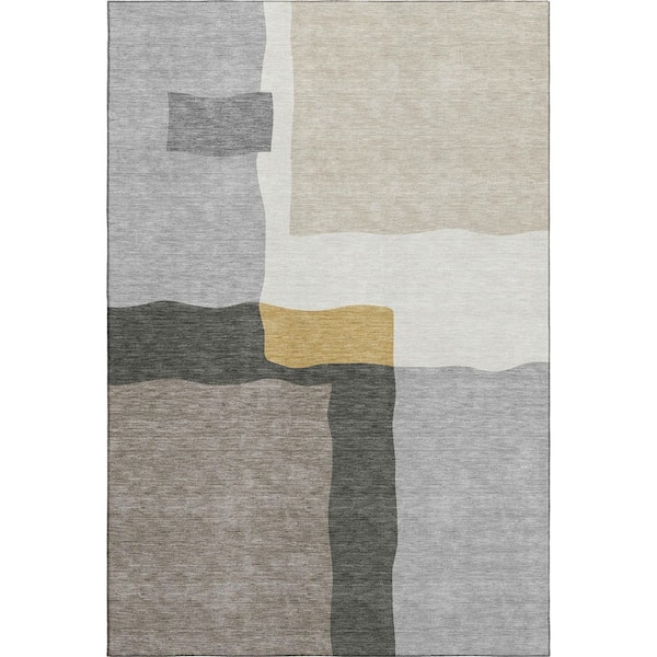 Mayfield Premium Machine Washable Abstract AMF2400 Gray 3 ft. x 5 ft. Area Rug