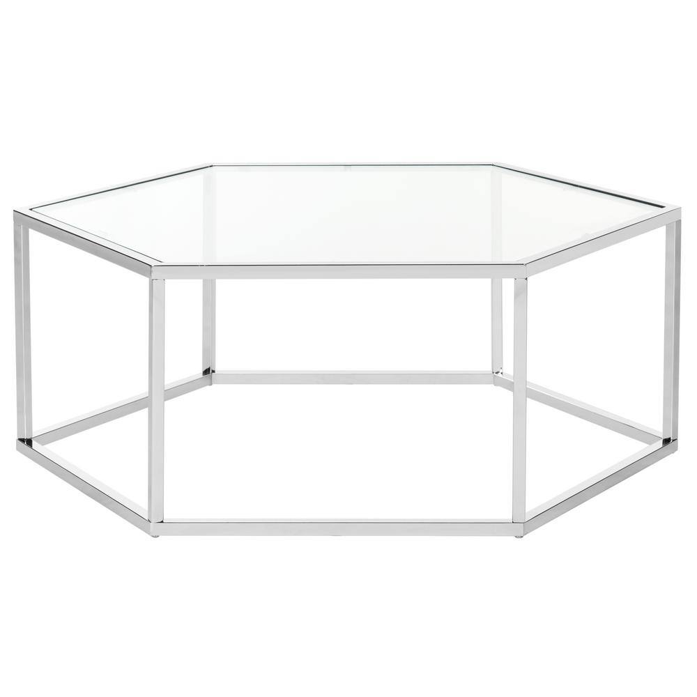 Eliana 36" Chrome and Glass Hexagonal Coffee Table