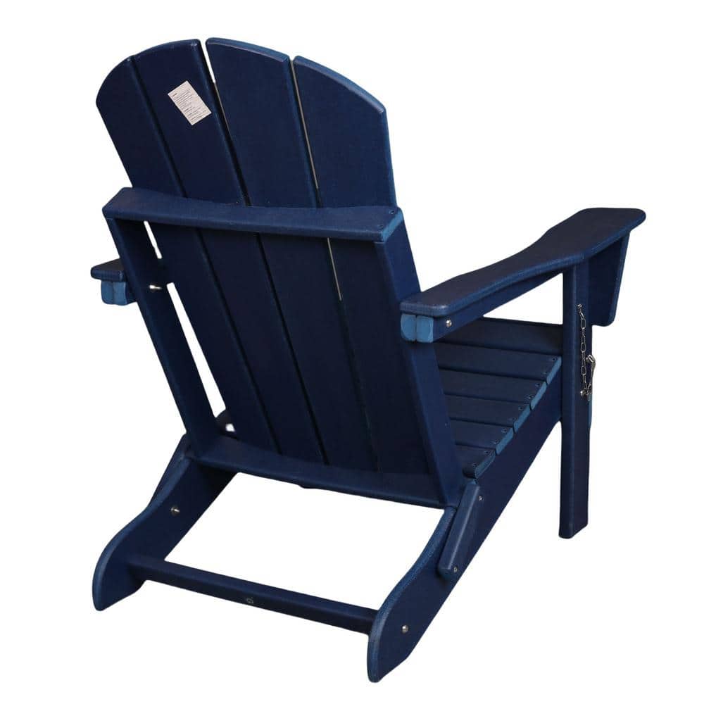 Navy Blue HDPE Folding Adirondack Chair, Relaxing Stackable Arm Rest Ergono