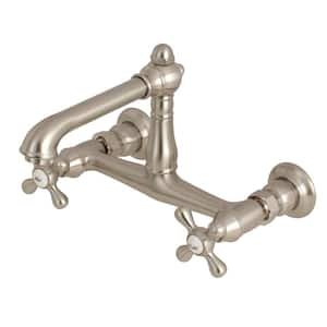 English Country 2-Handle Wall Mount Bathroom Faucet in Brushed Nickel