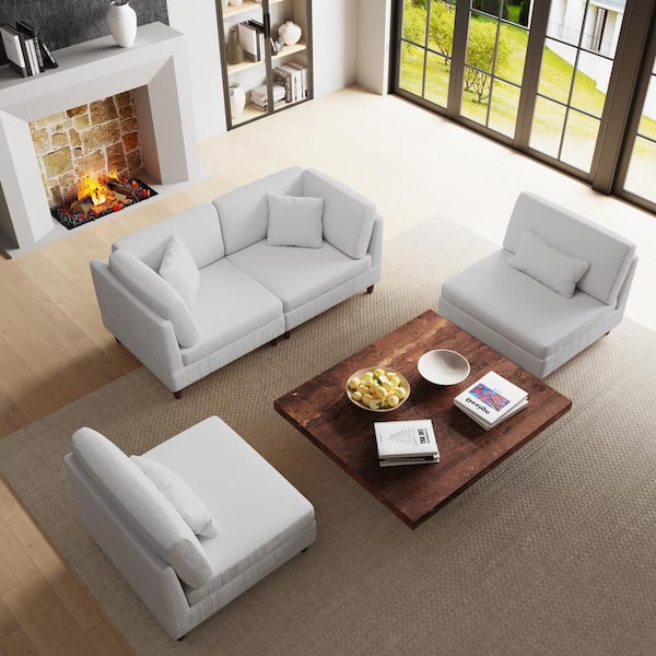 160.5 in. Straight Arm 4-Piece Corduroy Upholstered 4-Seater Sectional Sofa in. Sea Salt Gray