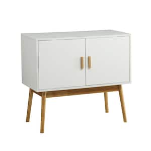 Oslo White/Woodgrain Storage Console with Cabinet and Shelves