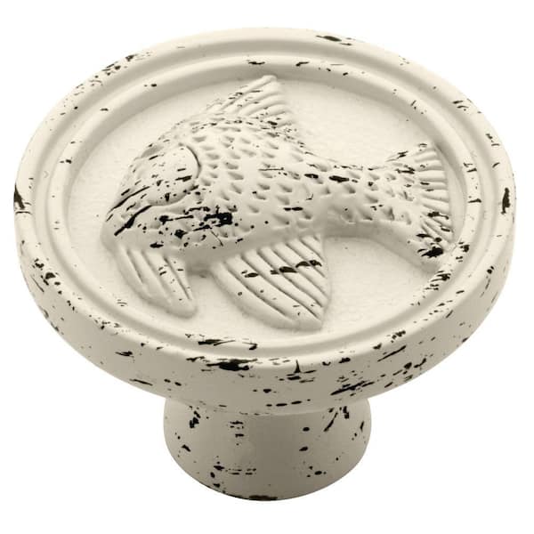 Liberty Seaside Cottage 1-3/8 in. (35mm) Antique White Angel Fish Round Cabinet Knob