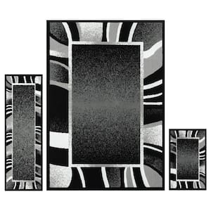 Ariana Konya Black/Grey 5 ft. x 7 ft. Border 3-Piece Area Rug Set
