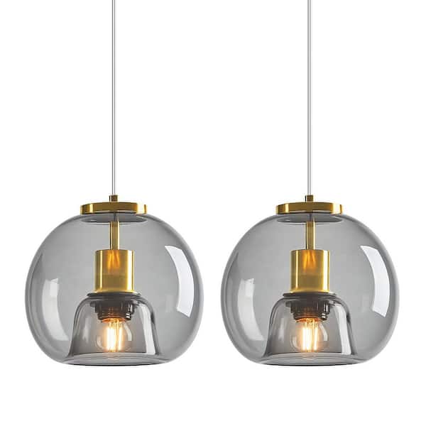 Home Lighting ‎60-Watt 1 Light Light Grey Glass Globe Pendant Light for Kitchen Island No Bulbs Included, 2-Pack