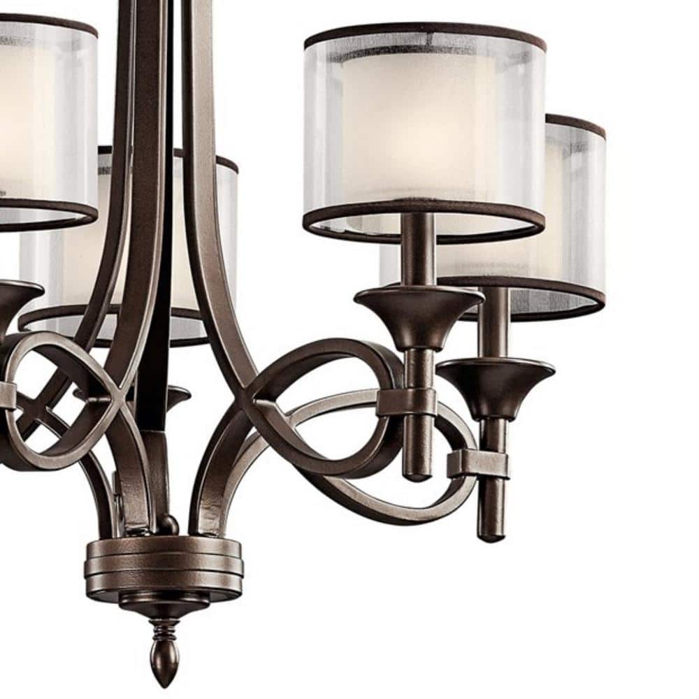 Lacey 5-Light Mission Bronze Chandelier with Satin Etched Glass