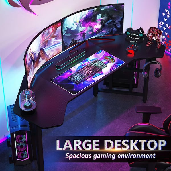 BYBLIGHT Havrvin 66-in. Wing-Shaped Black MDF Gaming Desk