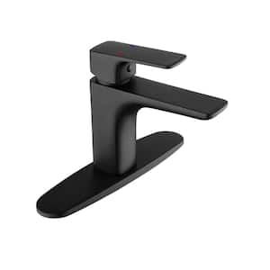 Single-Handle Single Hole Bathroom Faucet with Deckplate Included in Matte Black