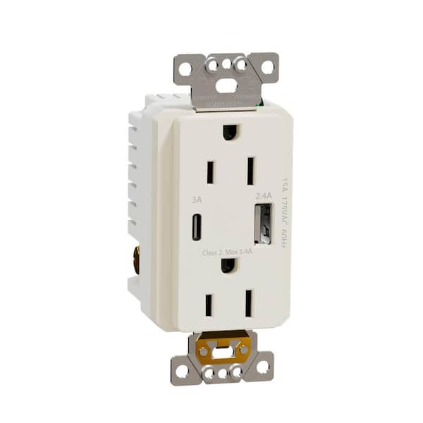 X Series 15 Amp 125V Tamper Resistant Indoor USB A/C 5.4 Amp Duplex Decorator Outlet Back Wire Clamps Matte Light Almond