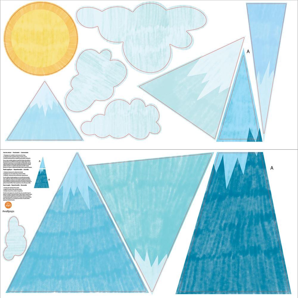 Blue Hand-Painted Mountain Wall Decal Set for Nursery
