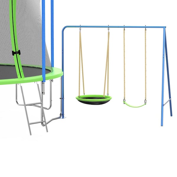 Nestfair 14 Green Outdoor Trampoline with Slide, Swings