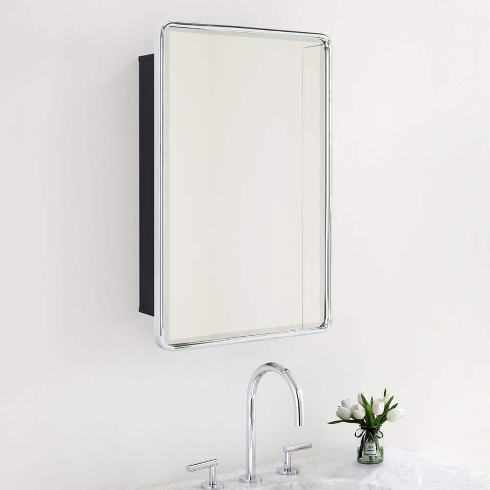Eldee 16 in. W x 24 in. H Surface Mount Rectangular Metal Framed Bathroom Medicine Cabinet with Mirror in Chrome price history on PriceWatchPro