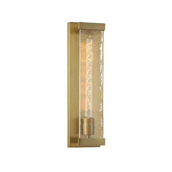 Savoy House Alberta 4.5 in. W x 17.5 in. H 1-Light Warm Brass Wall Sconce with Textured Piastra Glass