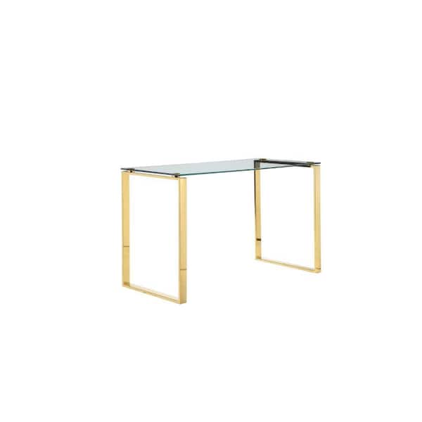 47 in. Rectangular Clear and Gold Metal Writing Desk