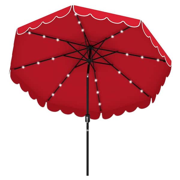 Costway 9.3 ft. Solar Market Patio Umbrella Outdoor Sunshade with 24 LED Lights Ruffles in Red