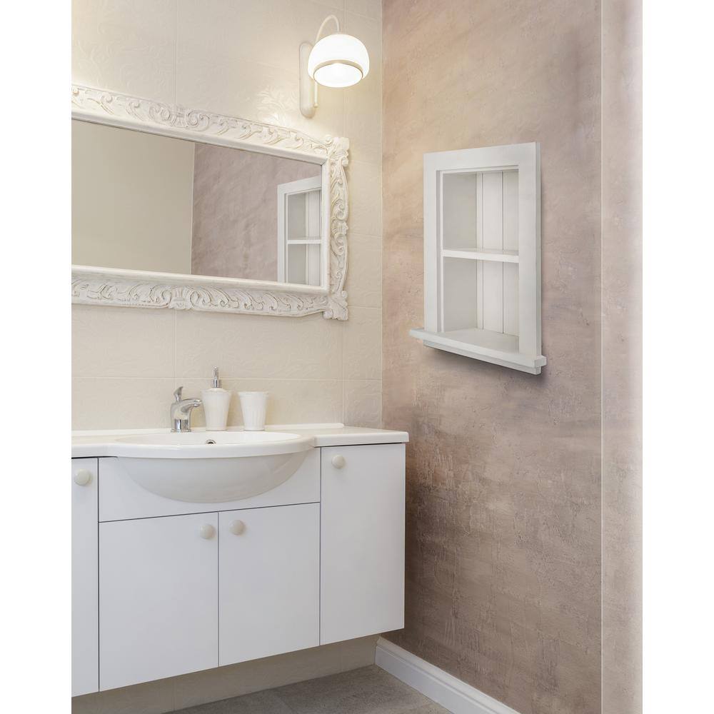 AdirHome White Hardwood Recessed Wall Cabinet with Shelf