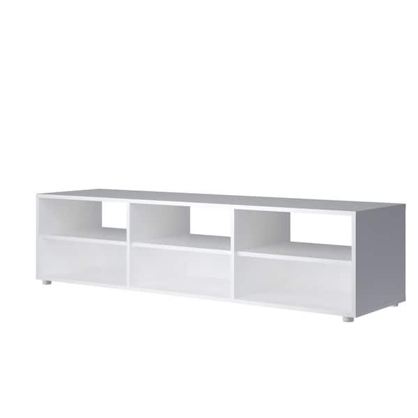 Tvilum Media 58 in. White TV Stand with 6-Shelves Holds TV's up to 55 in. with Cable Management