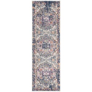 Evoke Gray/Navy 2 ft. x 7 ft. Border Medallion Runner Rug