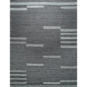 Gray Hand-Woven Wool Contemporary Natural Wool Flat Rug, 10' x 14', Area Rug