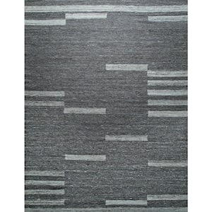 Gray Hand-Woven Wool Contemporary Natural Wool Flat Rug, 9 ft.  x 12 ft. , Area Rug