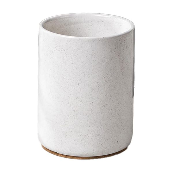Sand Ceramic Kitchen Utensil Holder for Countertop Organizer with Cork Base and Vintage Farmhouse Style