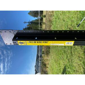 7 ft. x 4 in. Powder Coated Black Steel Metal Fence Post with Top Plate for In-Ground Line Applications