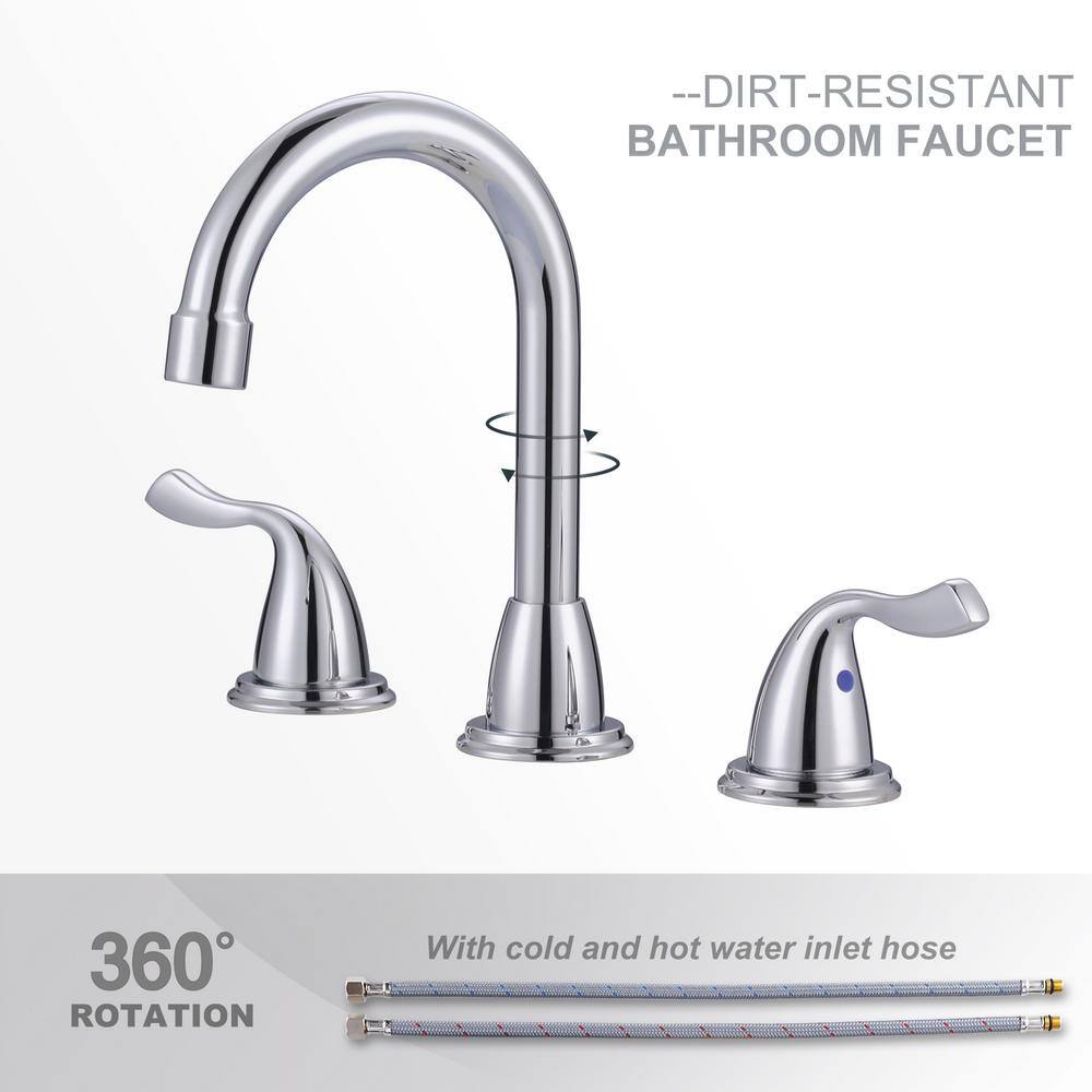 Polished Chrome 8-Inch Widespread Double Handle Bathroom Faucet