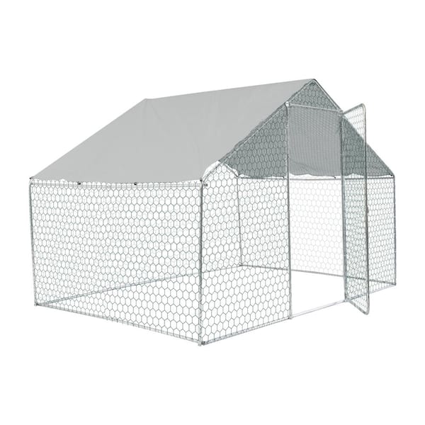 FIROMO 10 ft. x 6 ft. x 6 ft. Galvanized Metal Walk-In Chicken Coop House Poultry Cage with Waterproof UV-Resistant Cover
