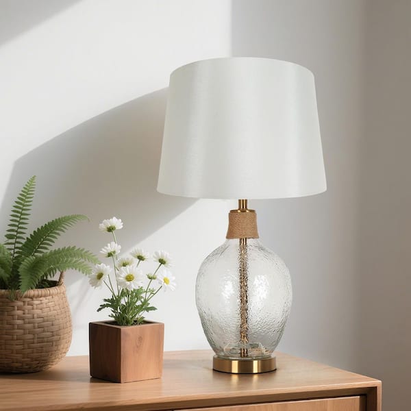 Modern 25.5 in. Plating Brass Metal Table Lamp with Beige Fabric Shade for Living Room Bedroom