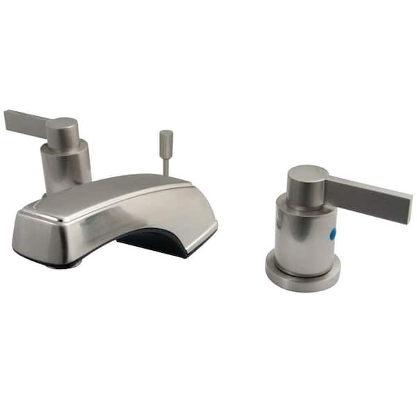 Kingston Brass NuvoFusion 8 in. Widespread 2-Handle Bathroom Faucets with Plastic Pop-Up in Brushed Nickel