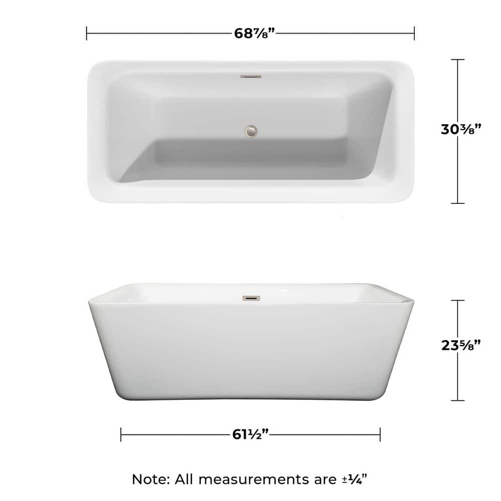 Emily 69'' White Freestanding Acrylic Soaking Bathtub