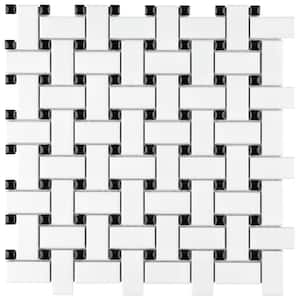 Metro Basketweave White with Black Dot 11-3/4 in. x 11-3/4 in. Porcelain Mosaic Tile (9.8 sq. ft./Case)