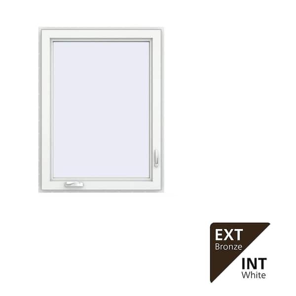 36 in. x 48 in. V-4500 Series Bronze Exterior/White Interior FiniShield Vinyl Right-Handed Casement Window w/Mesh Screen