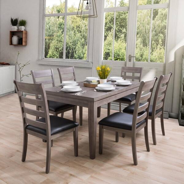 Washed Grey 7 Piece Classic Dining Set, 7 Piece Dining Room Set Under 600
