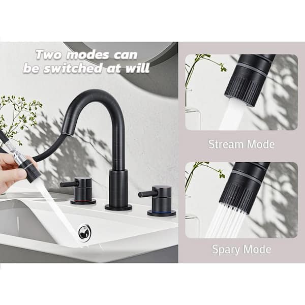 2 handle Pull down Spout 8 in. Widespread Bathroom Faucet 3 Hole Bathroom Sink Faucet in Oil Rubbed Bronze