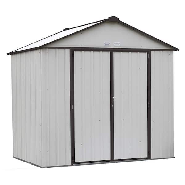 Arrow 8 ft. WH x 7 ft. H x 7 ft. D EZEE Galvanized Steel High Gable Shed in Cream/Charcoal Trim with Snap-IT Quick Assembly