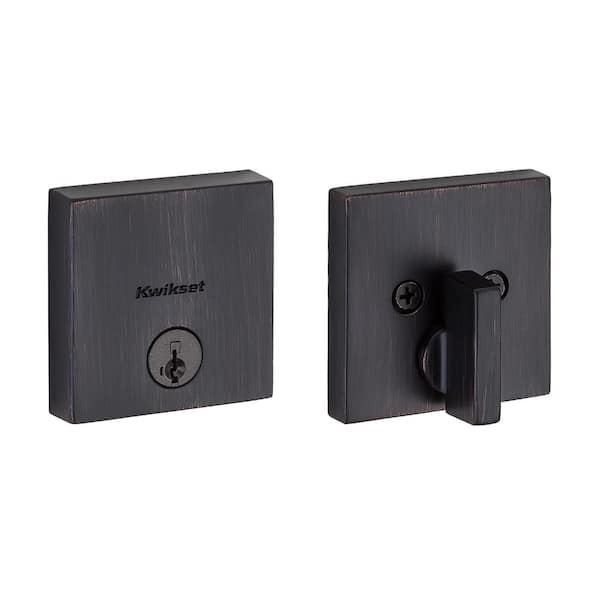 Kwikset 258 Downtown Venetian Bronze Square Single-Cylinder Low Profile Deadbolt Featuring SmartKey Security