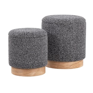 Marla Black Fabric and Natural Wood Terry Cloth Nesting Ottoman Set