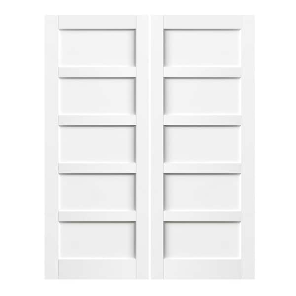 TENONER 64 in. x 80 in. 5 Panel, MDF, Composite, Solid Core, Pre-Assembled Panel White Primed Interior Door Slab