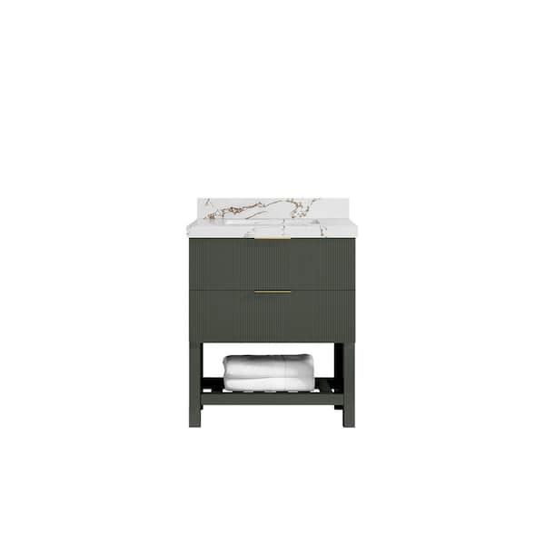 Willow Collections Catalina 30 in. Freestanding Pewter Green Bath Vanity with Viola Brown Qt. Top Unassembled